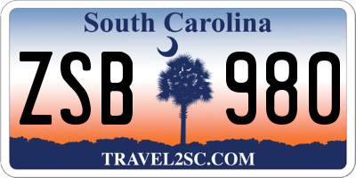 SC license plate ZSB980