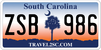 SC license plate ZSB986