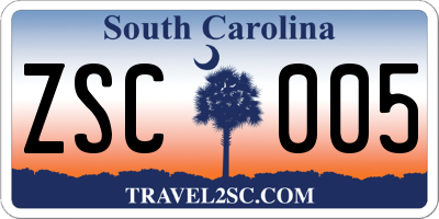 SC license plate ZSC005