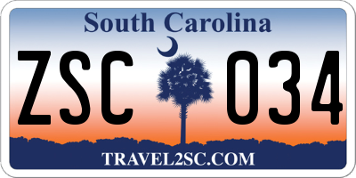 SC license plate ZSC034