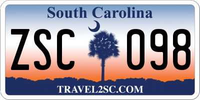 SC license plate ZSC098