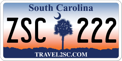 SC license plate ZSC222