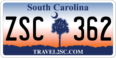 SC license plate ZSC362
