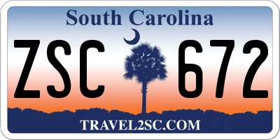 SC license plate ZSC672