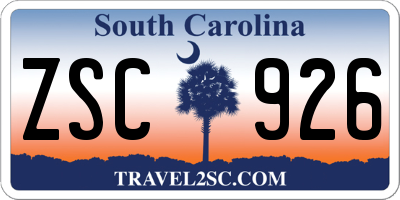 SC license plate ZSC926