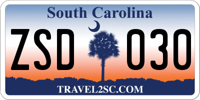 SC license plate ZSD030