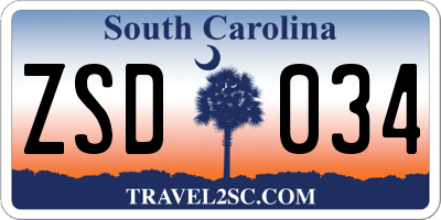 SC license plate ZSD034
