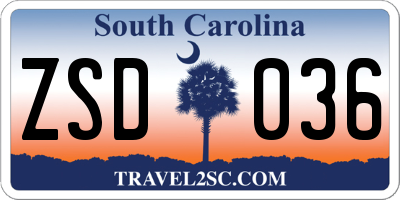SC license plate ZSD036