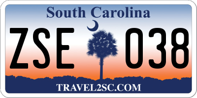 SC license plate ZSE038
