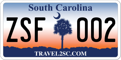 SC license plate ZSF002