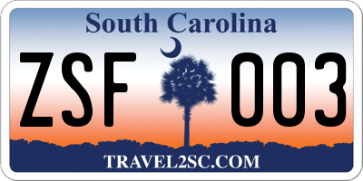 SC license plate ZSF003