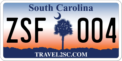 SC license plate ZSF004