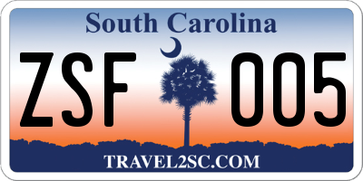 SC license plate ZSF005