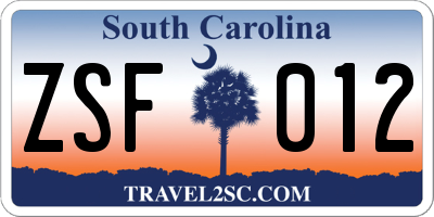 SC license plate ZSF012