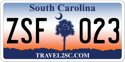 SC license plate ZSF023