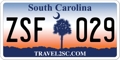 SC license plate ZSF029