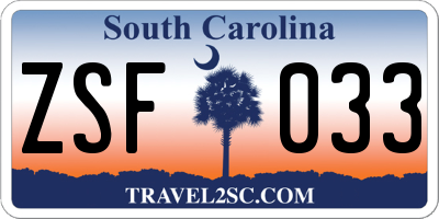SC license plate ZSF033