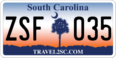 SC license plate ZSF035