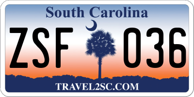 SC license plate ZSF036