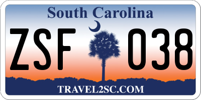 SC license plate ZSF038