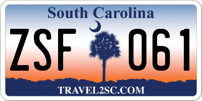 SC license plate ZSF061