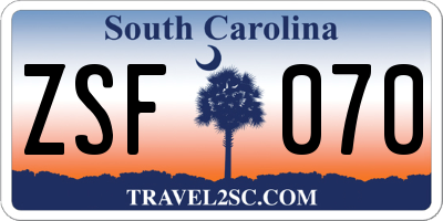 SC license plate ZSF070