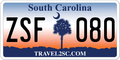 SC license plate ZSF080