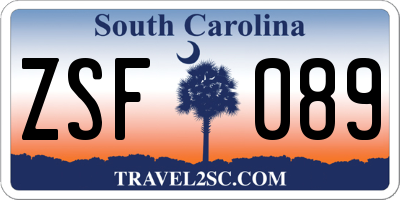 SC license plate ZSF089