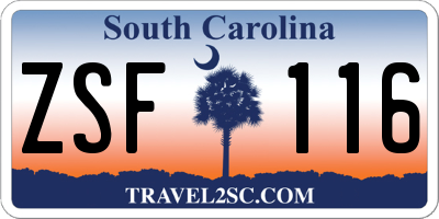 SC license plate ZSF116