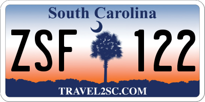 SC license plate ZSF122