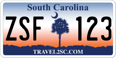 SC license plate ZSF123