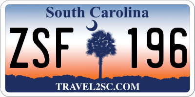 SC license plate ZSF196