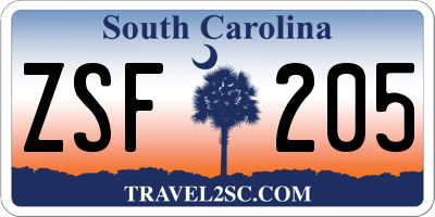 SC license plate ZSF205