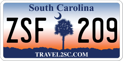 SC license plate ZSF209