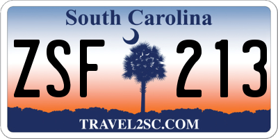 SC license plate ZSF213