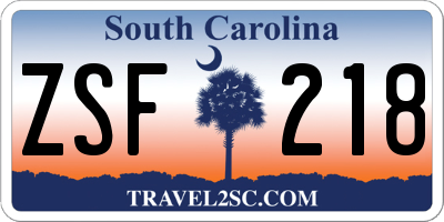 SC license plate ZSF218