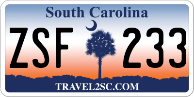 SC license plate ZSF233