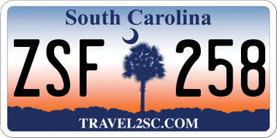 SC license plate ZSF258