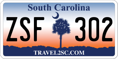 SC license plate ZSF302
