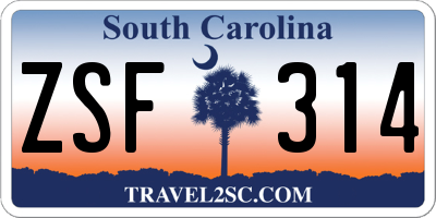 SC license plate ZSF314