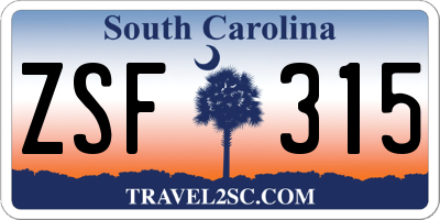 SC license plate ZSF315