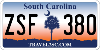 SC license plate ZSF380