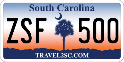 SC license plate ZSF500
