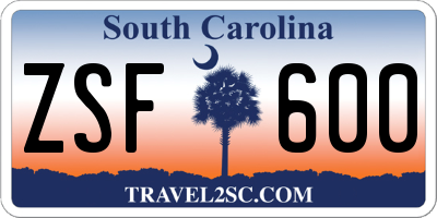SC license plate ZSF600