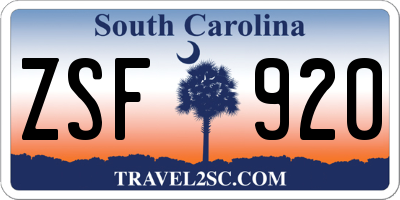 SC license plate ZSF920