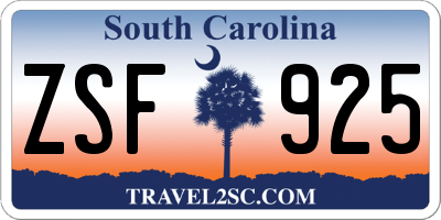 SC license plate ZSF925