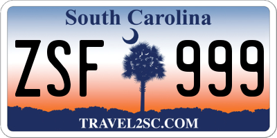 SC license plate ZSF999