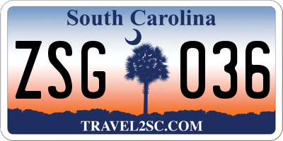 SC license plate ZSG036