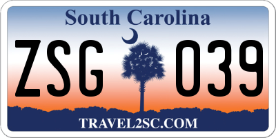 SC license plate ZSG039