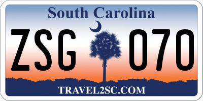 SC license plate ZSG070